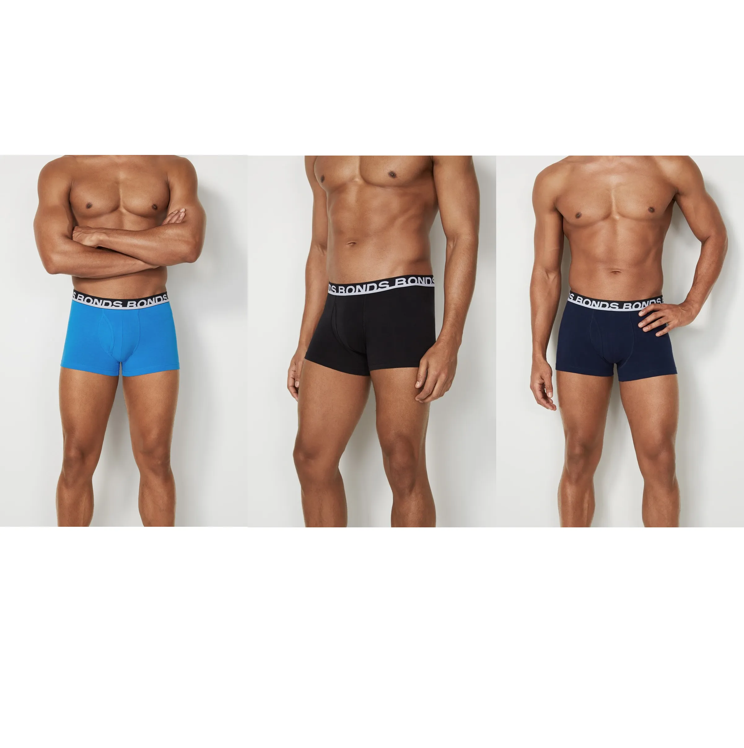 15 X Bonds Mens Everyday Trunks Underwear - Black / Navy / Blue