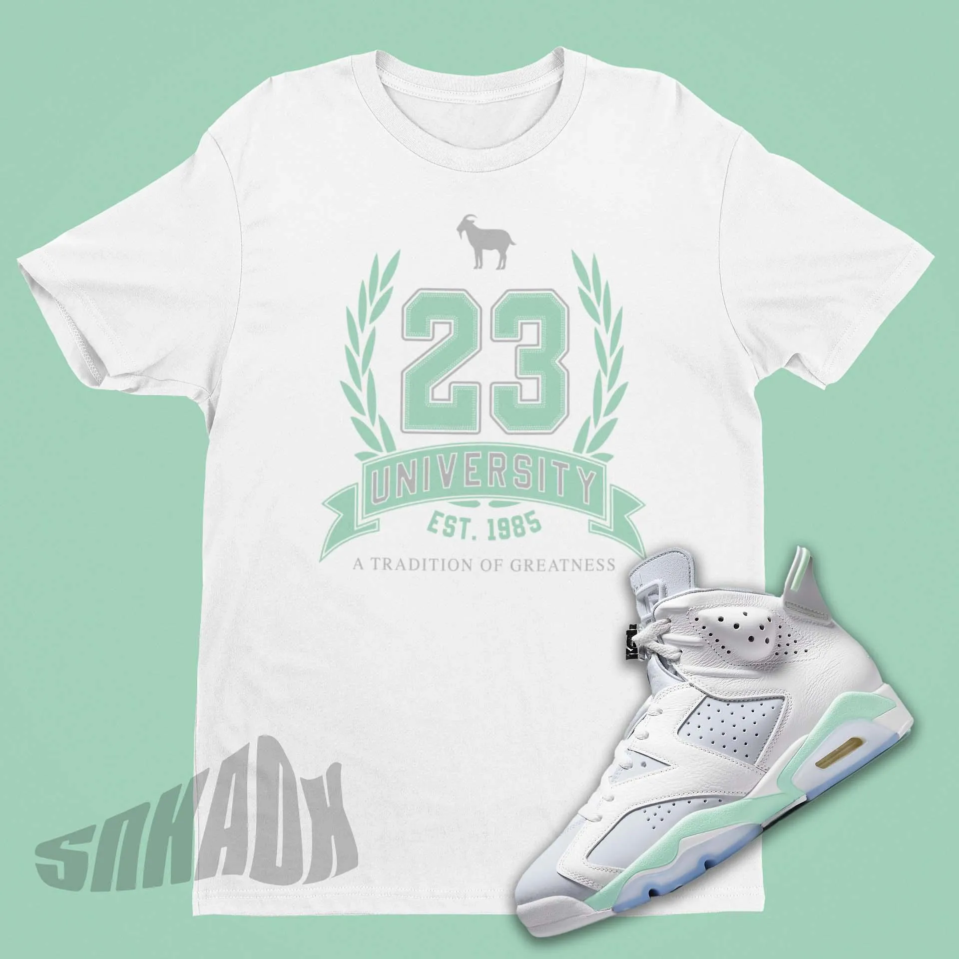 23 University Goat Emoji Shirt to Match Air Jordan 6 Mint Foam