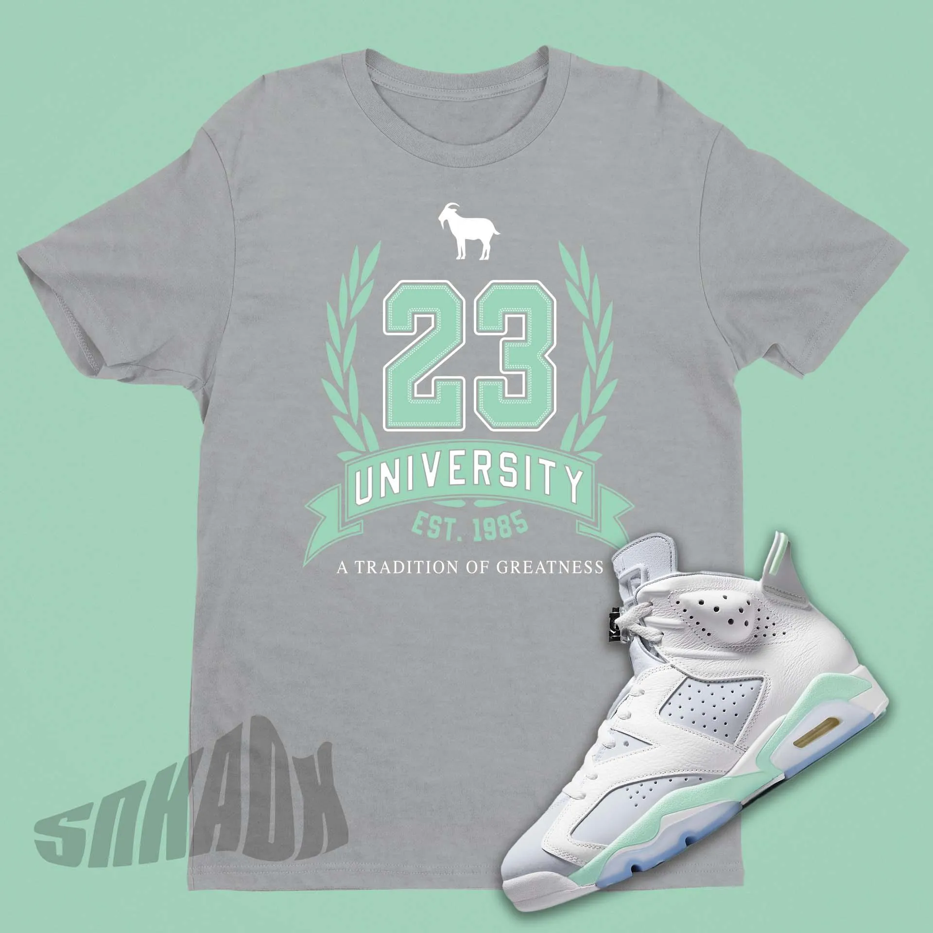 23 University Goat Emoji Shirt to Match Air Jordan 6 Mint Foam