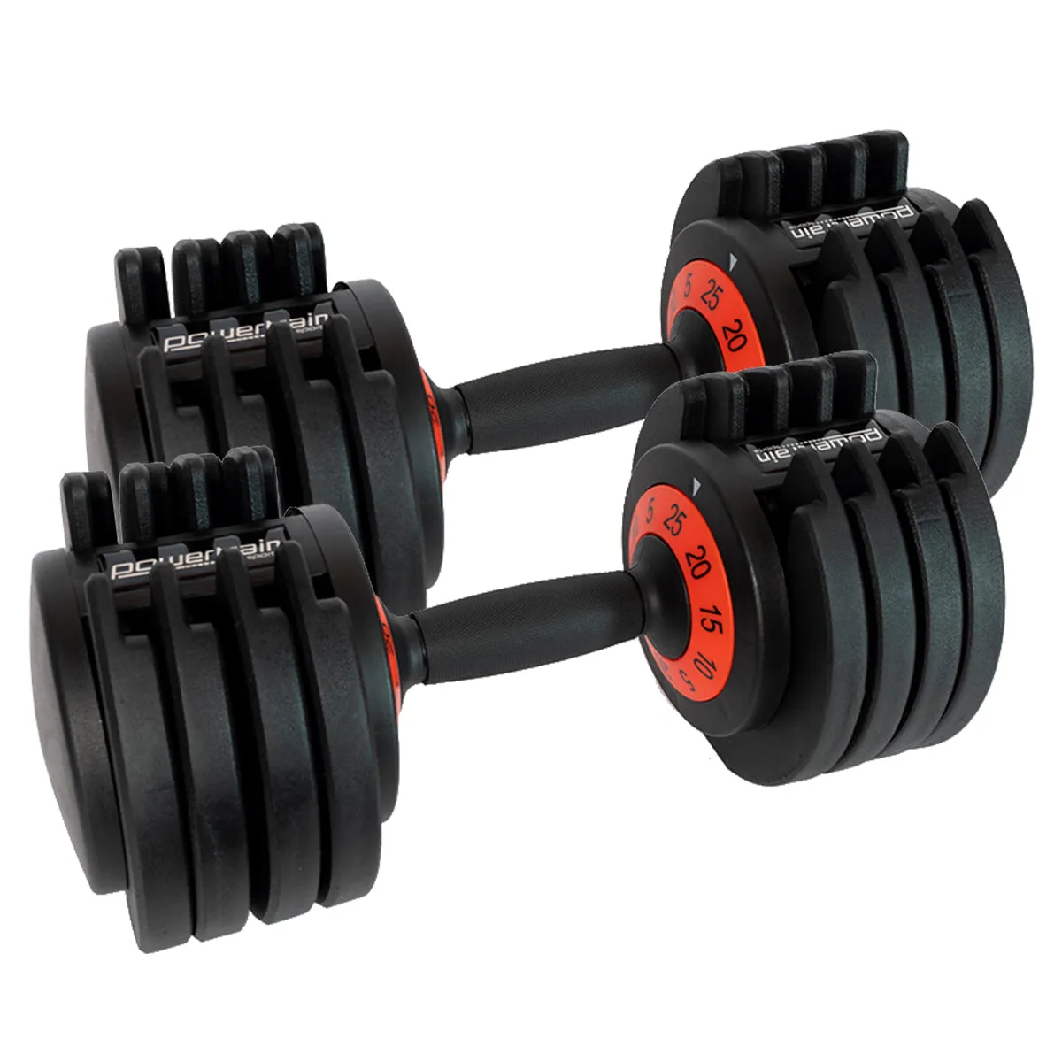 Adjustable Cast Iron Dumbbell Set, 50kg, 5-Settings – Powertrain