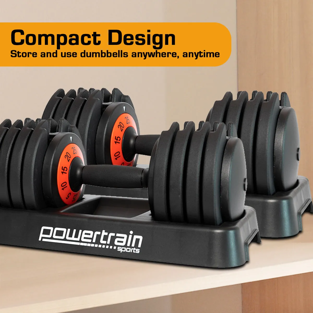 Adjustable Cast Iron Dumbbell Set, 50kg, 5-Settings – Powertrain