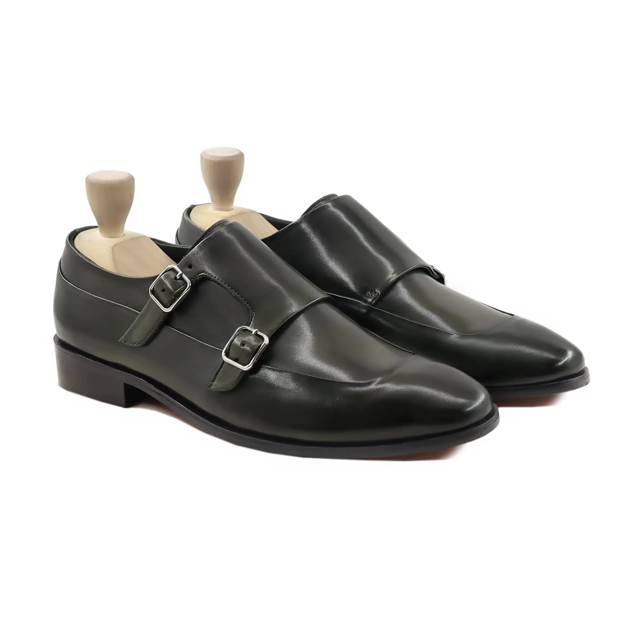 Amari - Men's Burnished Dark Green Calf Leather Double Monkstrap