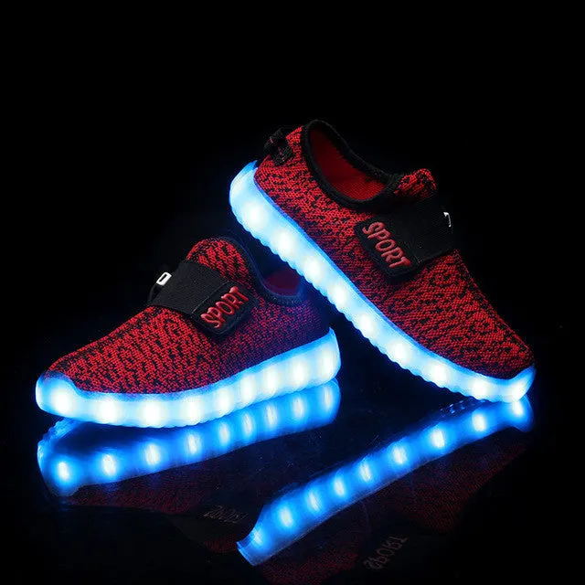 BBX Brand USB Kids LED Shoes Fashion LED Sneakers Children's Breathable Sport Lighted Luminous Boys Girls Shoes Free Shipping