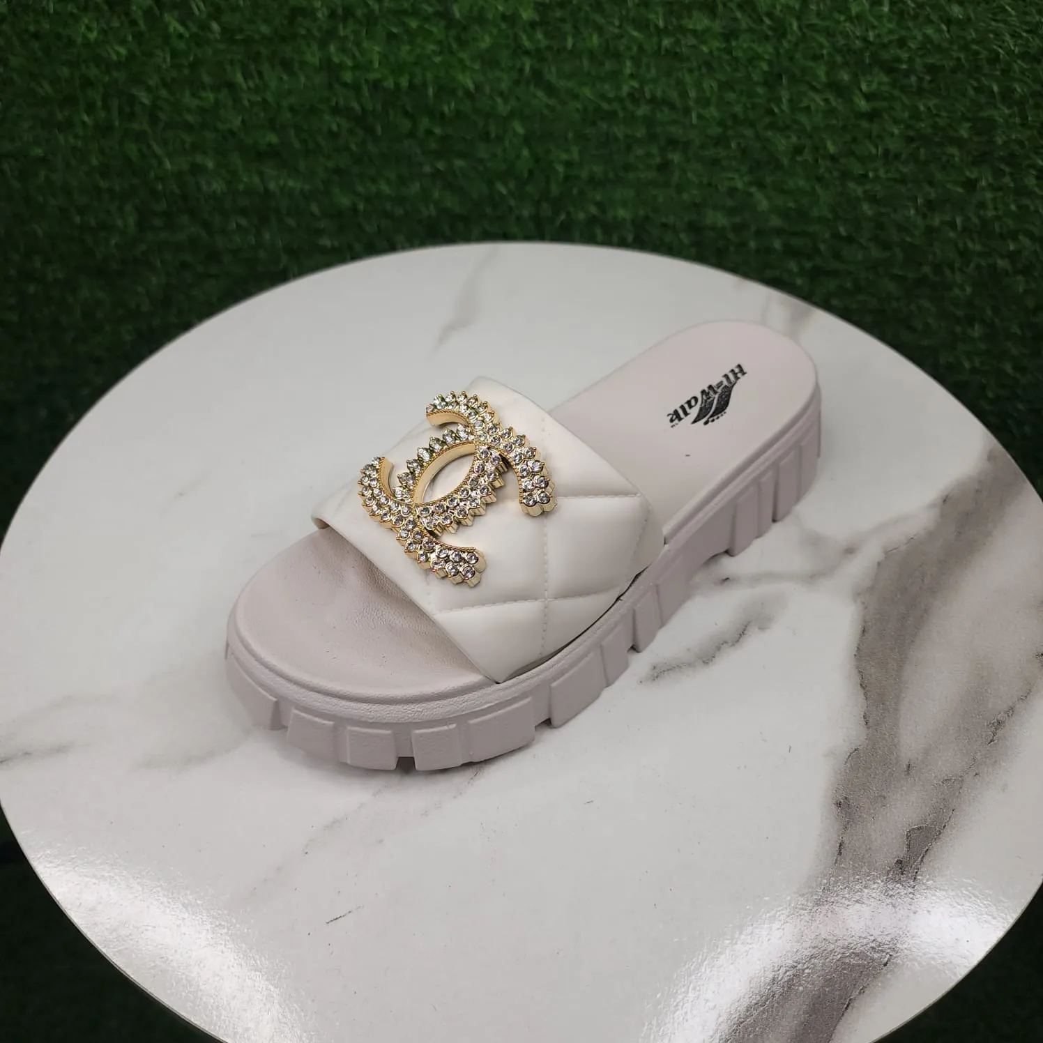 Beige Buckle Slides