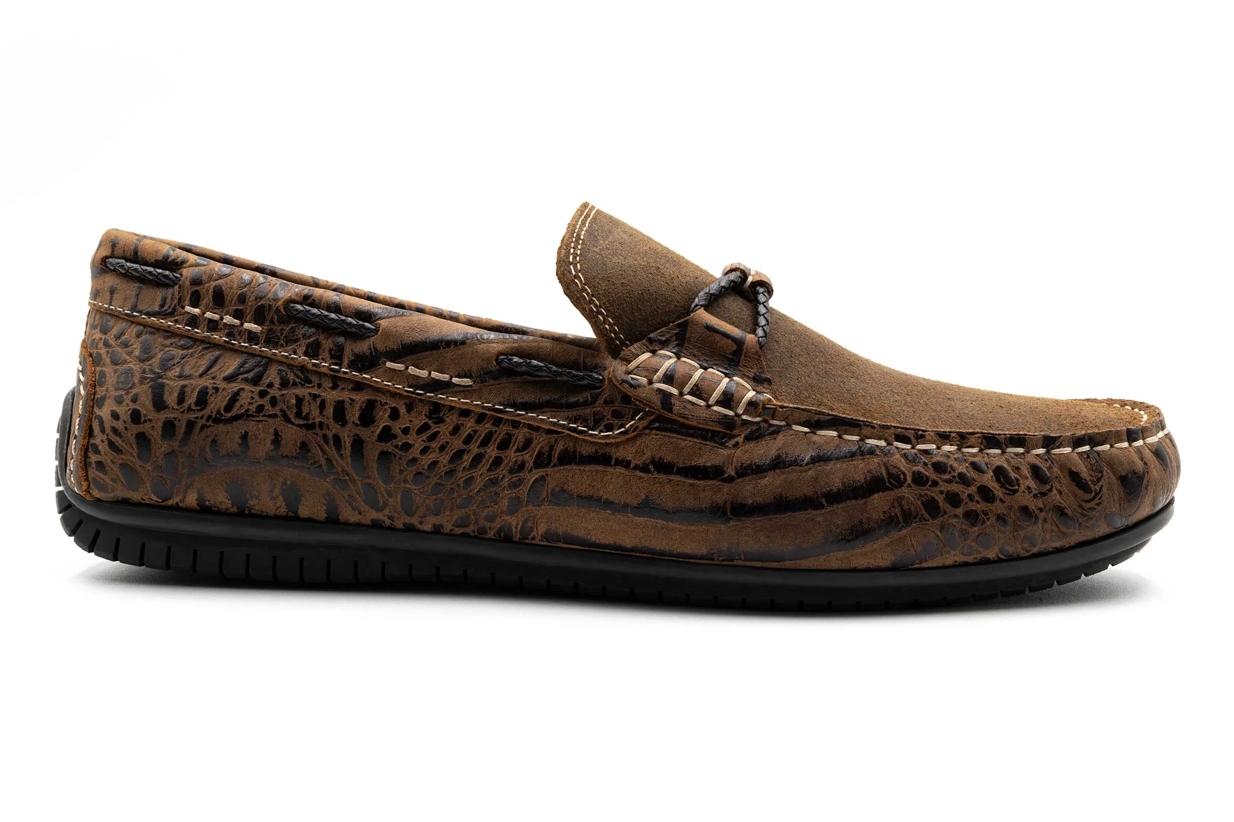 Bermuda Crocodile Grain Braided Bit Loafers - Burnt Pecan