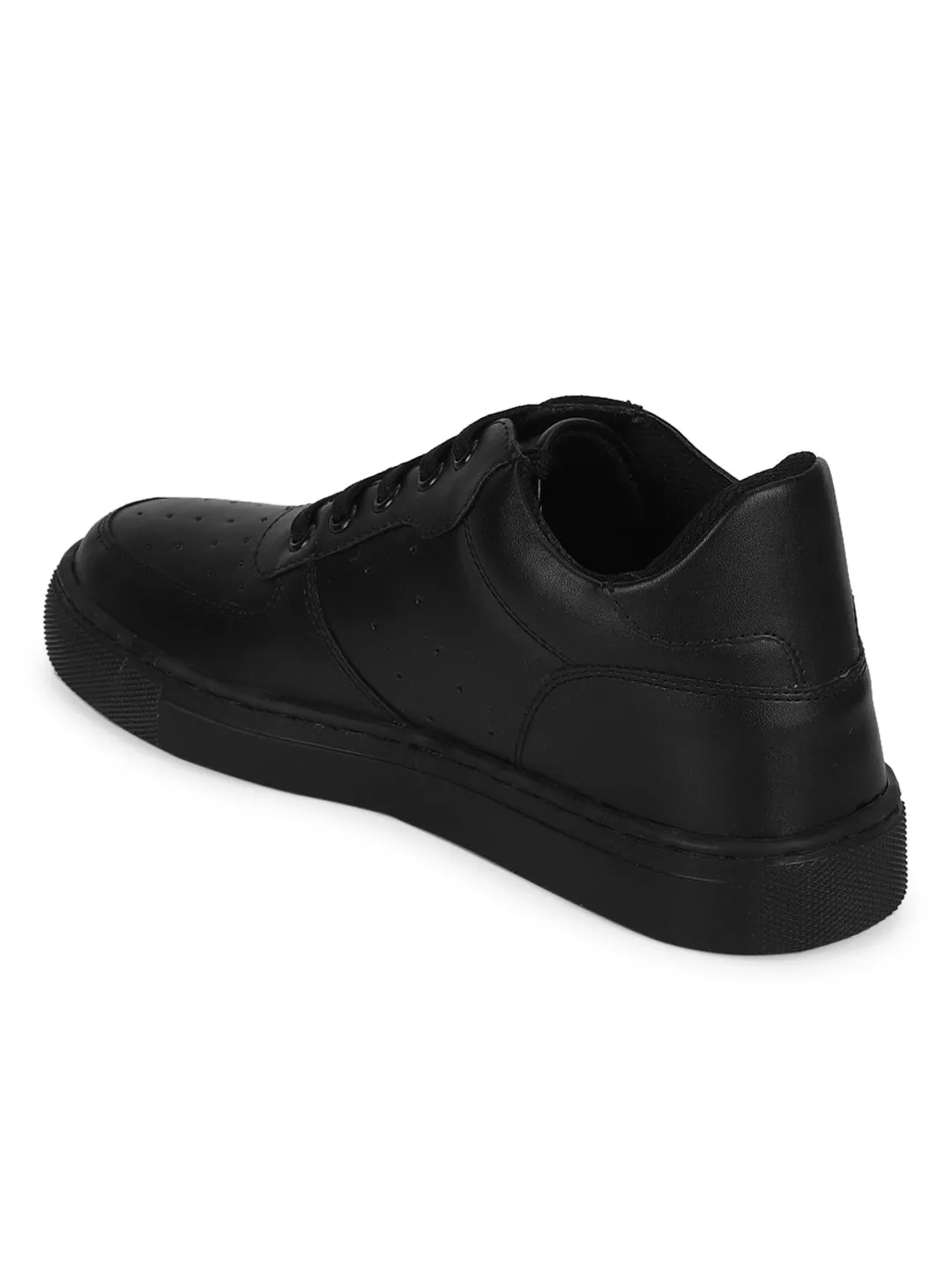 Black PU Perforated Lace Up Sneakers (TC-ST-1022-BLKPU)