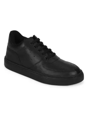 Black PU Perforated Lace Up Sneakers (TC-ST-1022-BLKPU)