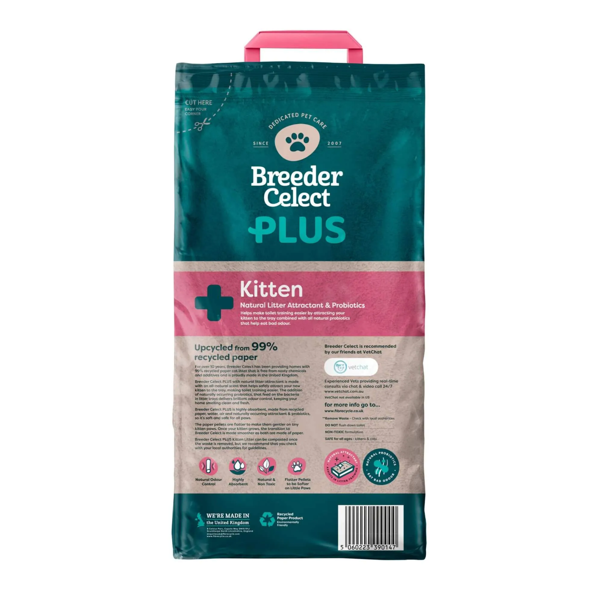 Breeder Celect Recycled Paper PLUS Kitten Cat Litter 25L