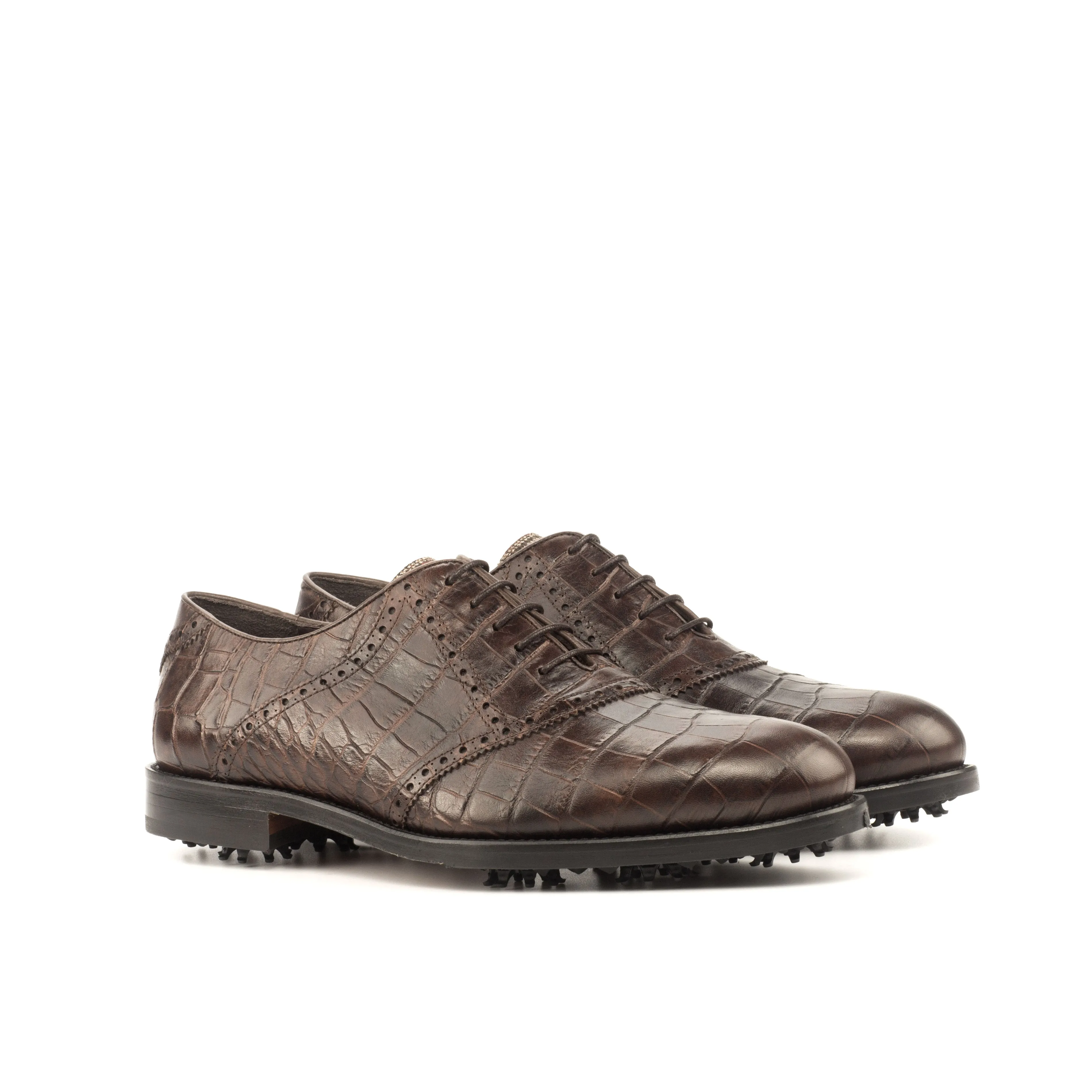 Brown Croco Saddle Golf Shoes