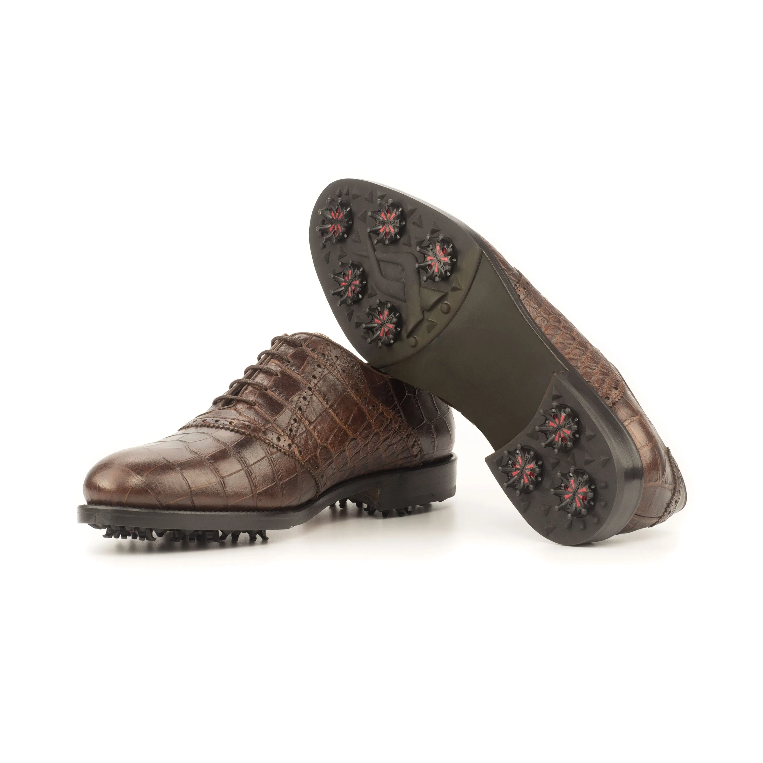 Brown Croco Saddle Golf Shoes