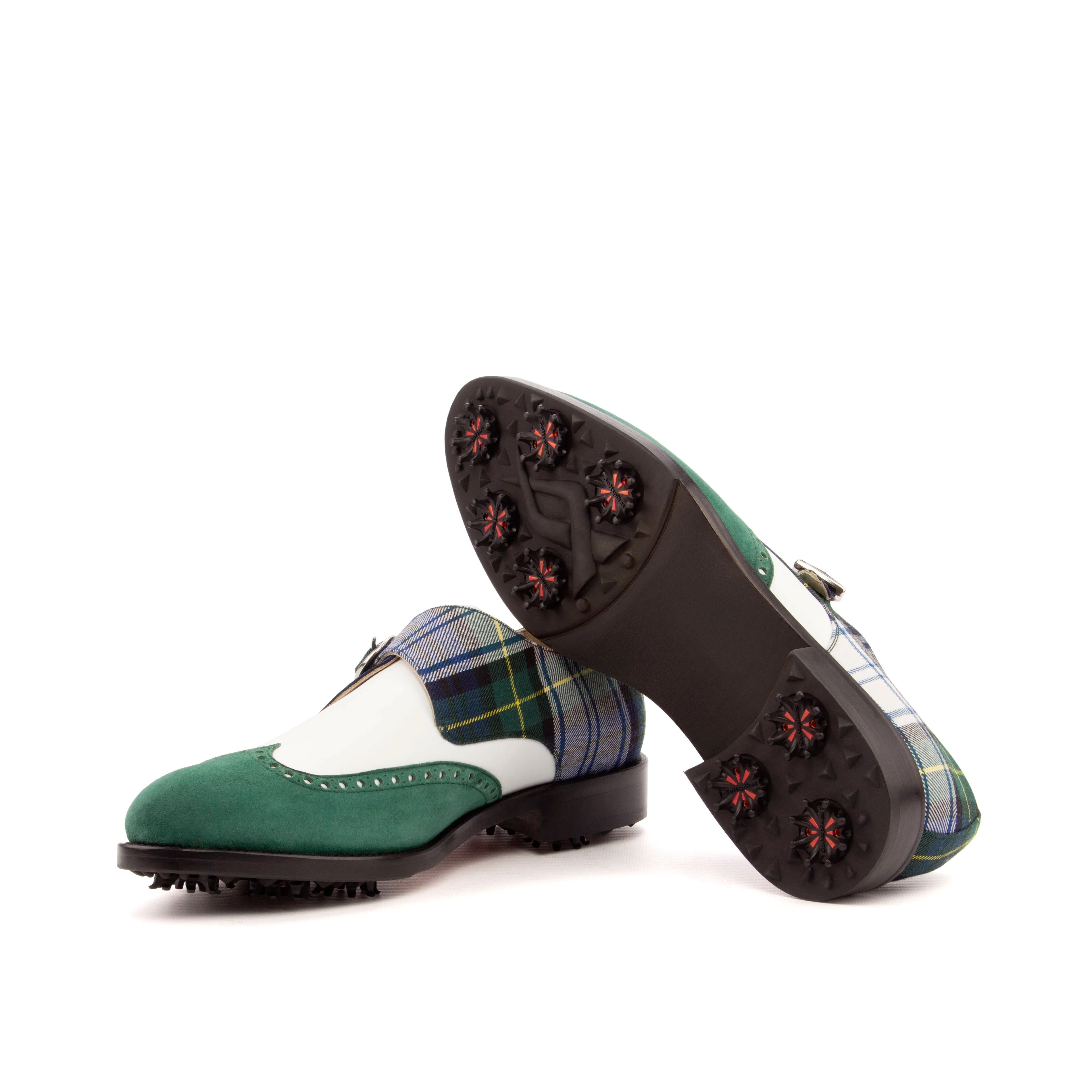 Calf Leather, Tartan, & Suede Single Monk Golf Shoes