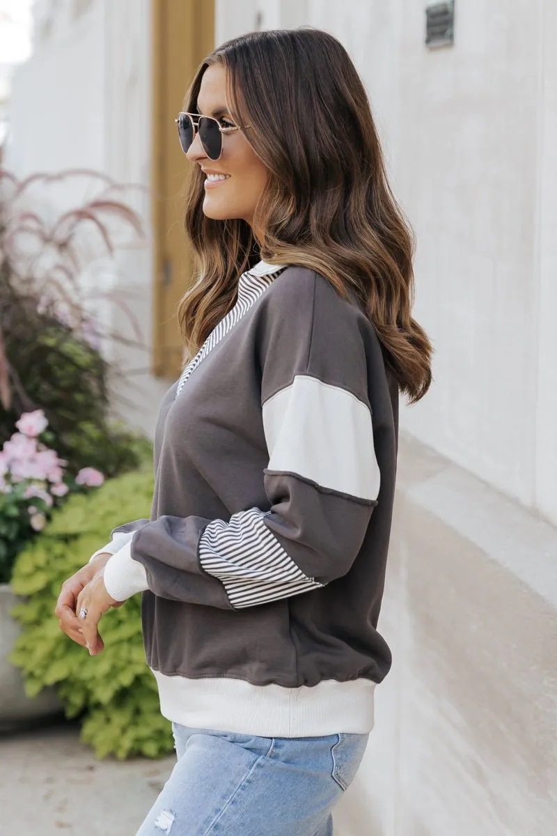 Charcoal Color Block French Terry Sweatshirt - FINAL SALE