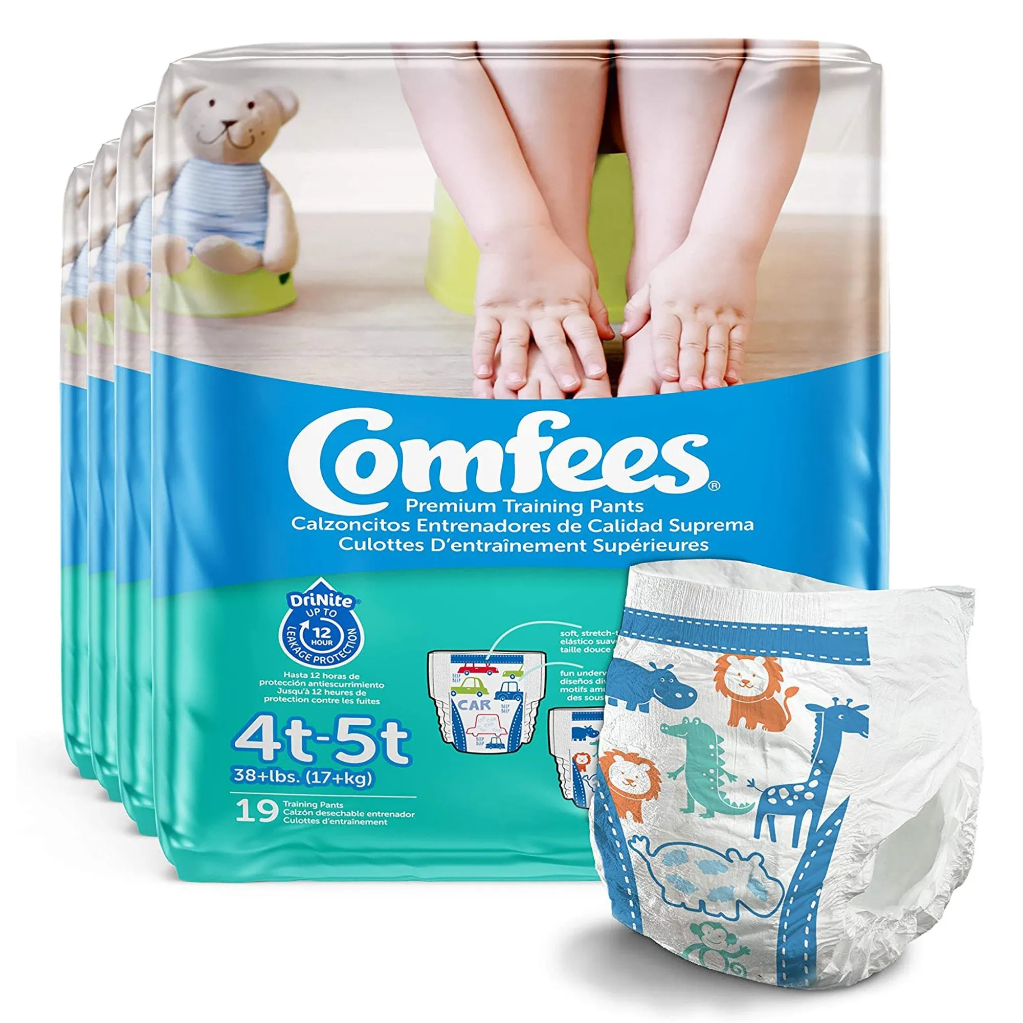 Comfees Training Pants, 12-Hour Protection, Male Toddler, 4T-5T, Over 38 Lbs