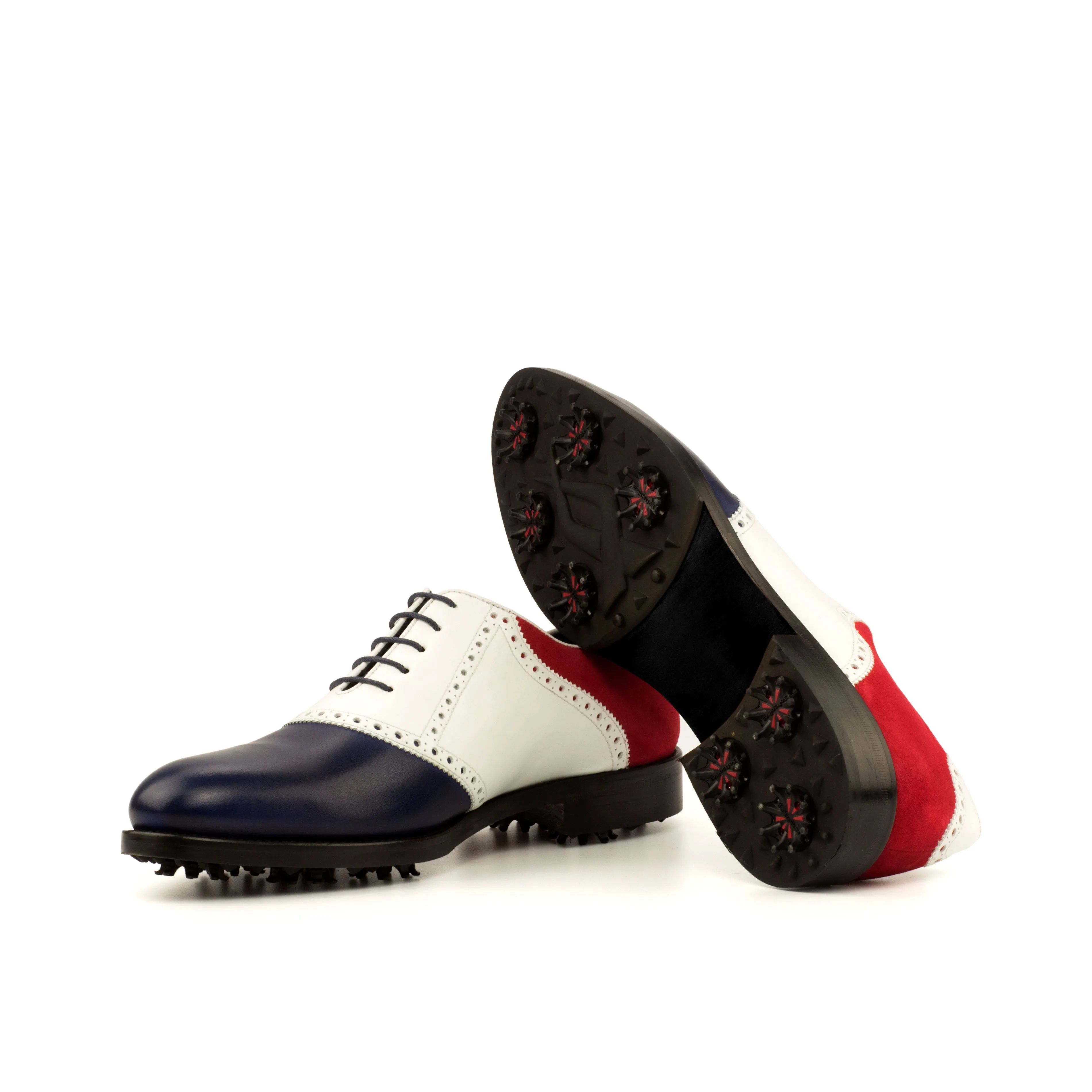 DapperFam Fabrizio Golf in White / Navy / Red Men's Italian Leather & Italian Suede Saddle