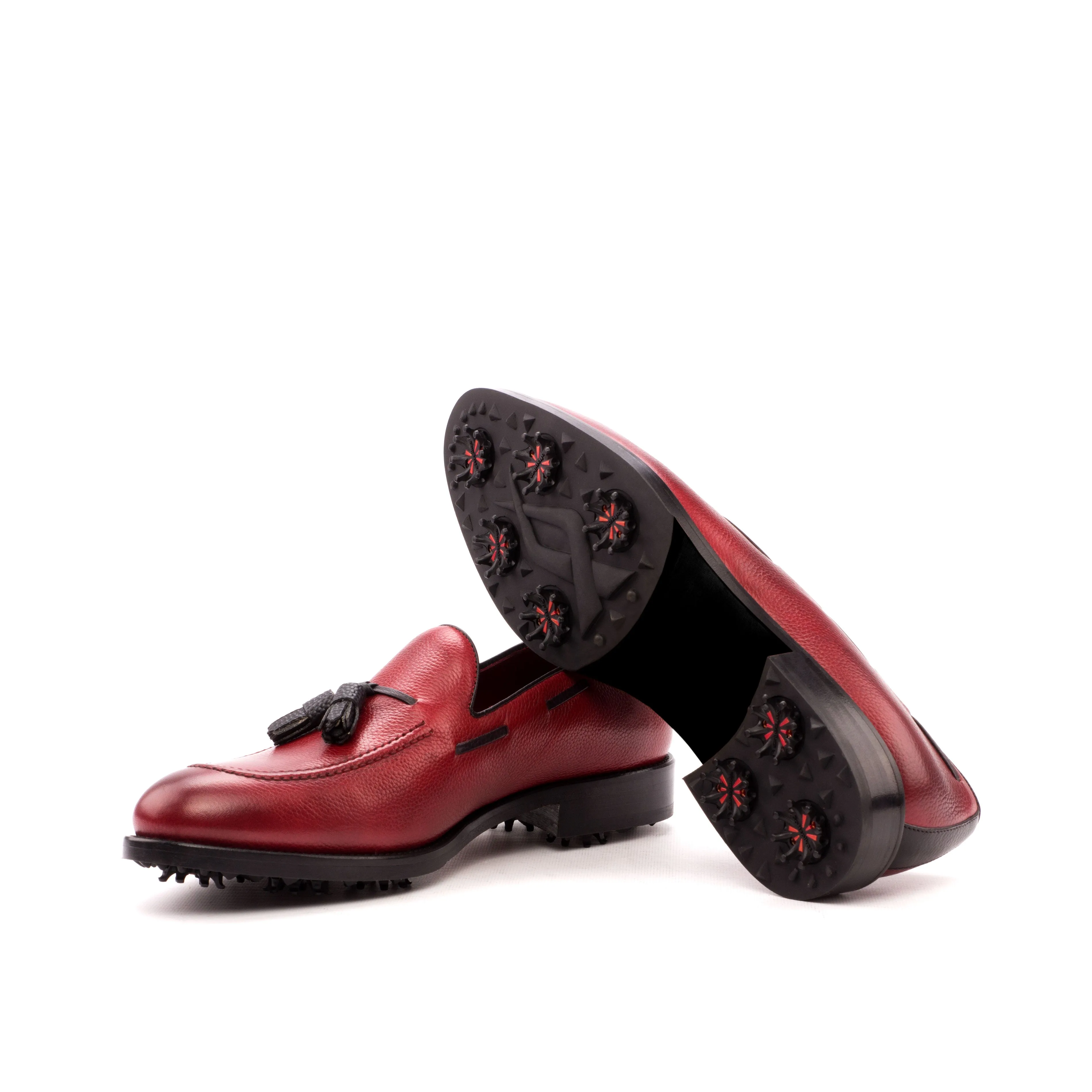 DapperFam Luciano Golf in Red / Black Men's Italian Full Grain Leather & Italian Pebble Grain Leather Loafer