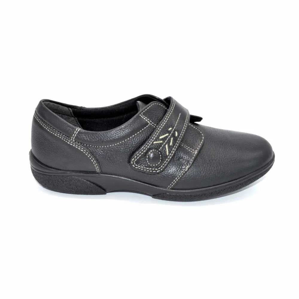 DB Healey/Rory - Ladies Extra Wide Fit Velcro Close Shoe - 8E Fitting - Black