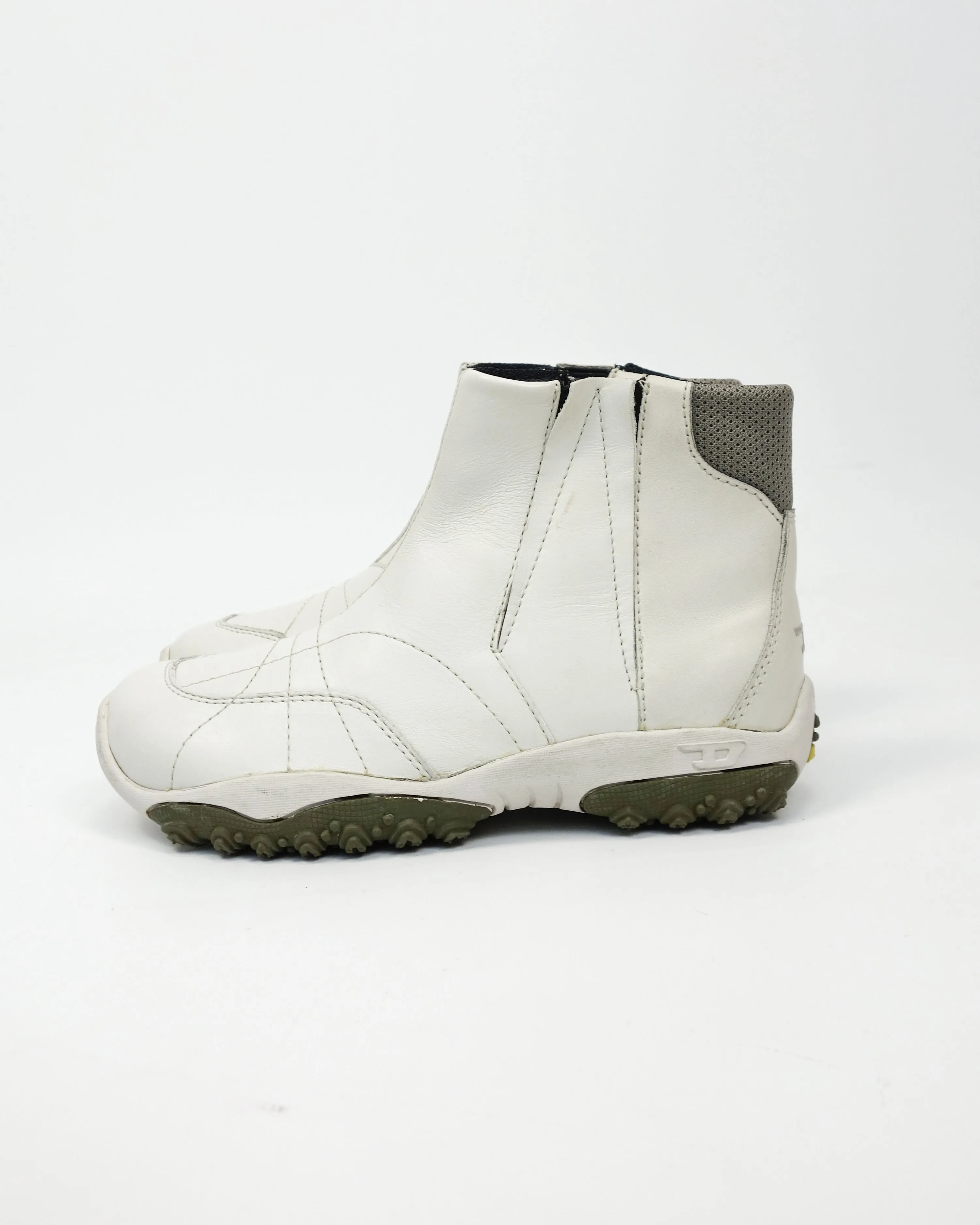 Diesel White Leather Low Boots 1990's