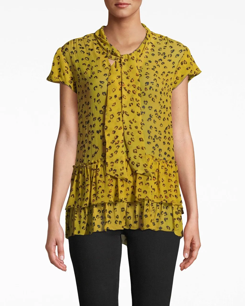 DITSY LEOPARD RUFFLE TIE BLOUSE in LEOPARD