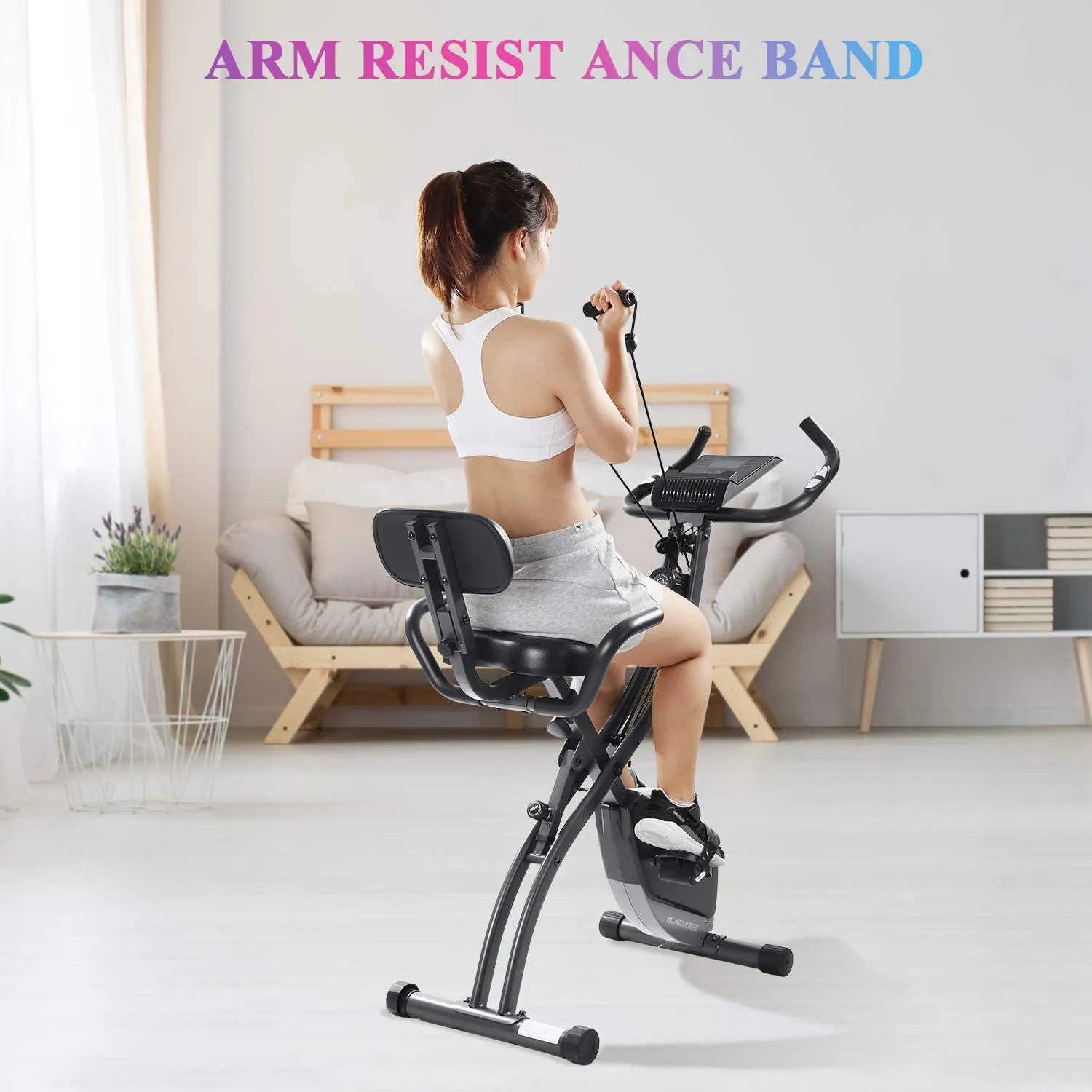 Exercise Bike Stationary Bike Foldable Magnetic Upright Recumbent Portable Fitness Cycle with Arm Resistance Bands Extra-large Adjustable Seat Pulse 3-in-1 Cycling Indoor Trainer for Home