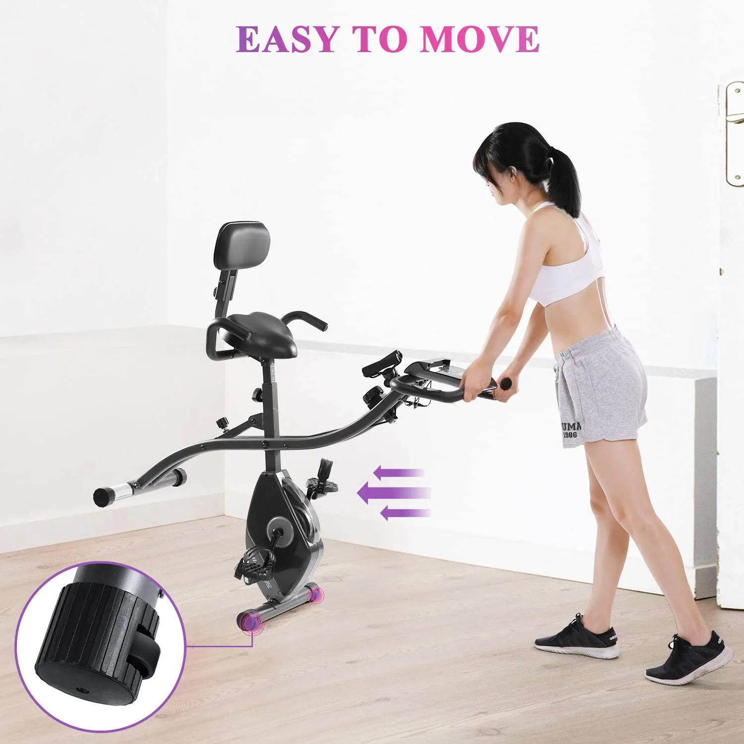 Exercise Bike Stationary Bike Foldable Magnetic Upright Recumbent Portable Fitness Cycle with Arm Resistance Bands Extra-large Adjustable Seat Pulse 3-in-1 Cycling Indoor Trainer for Home