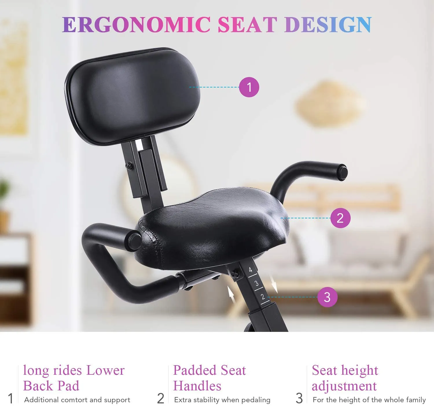 Exercise Bike Stationary Bike Foldable Magnetic Upright Recumbent Portable Fitness Cycle with Arm Resistance Bands Extra-large Adjustable Seat Pulse 3-in-1 Cycling Indoor Trainer for Home