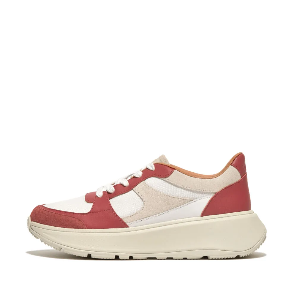 FitFlop F-mode Leather/Suede Flatform Sneakers Red