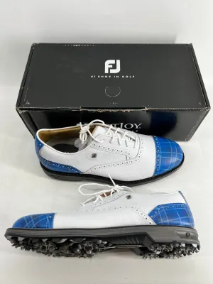 Footjoy Myjoys Premiere Series Tarlow Golf Shoes White Blue Plaid 11 Medium