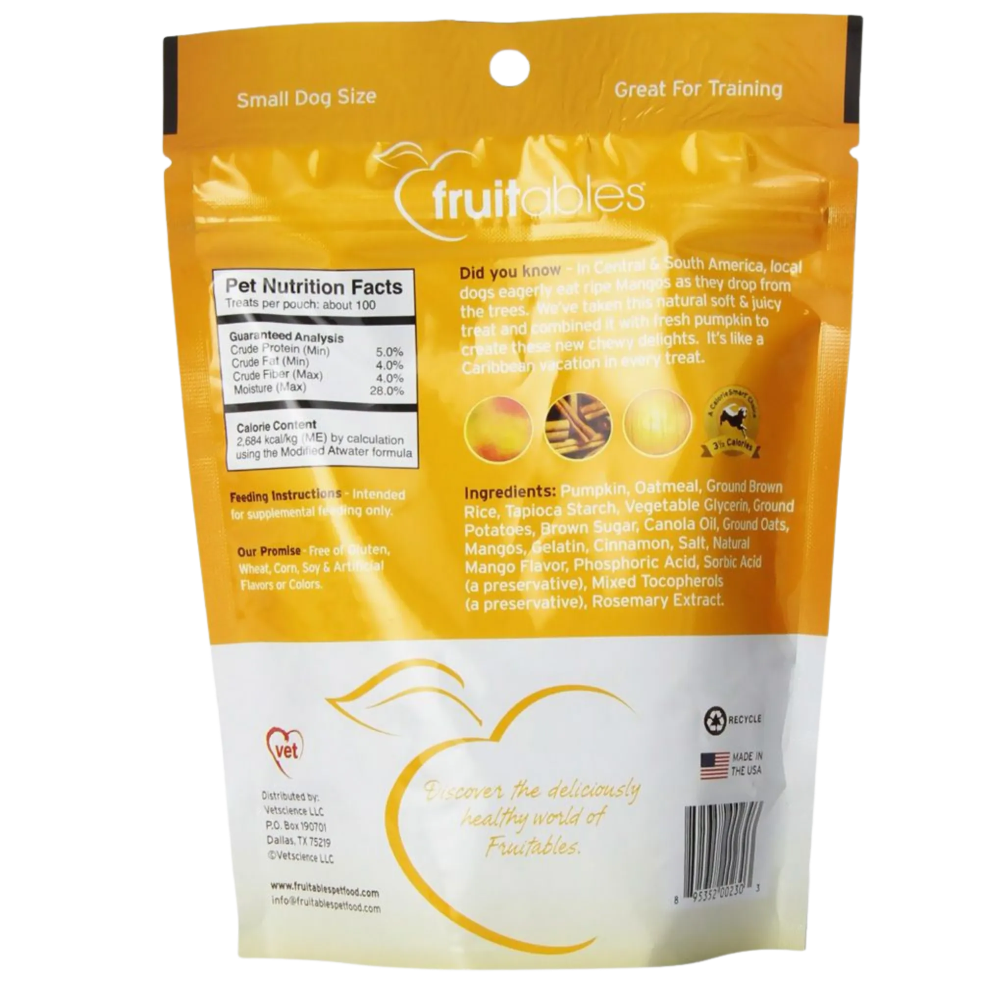 Fruitables Skinny Minis Pumpkin & Mango Flavor Soft & Chewy Dog Treats 5oz