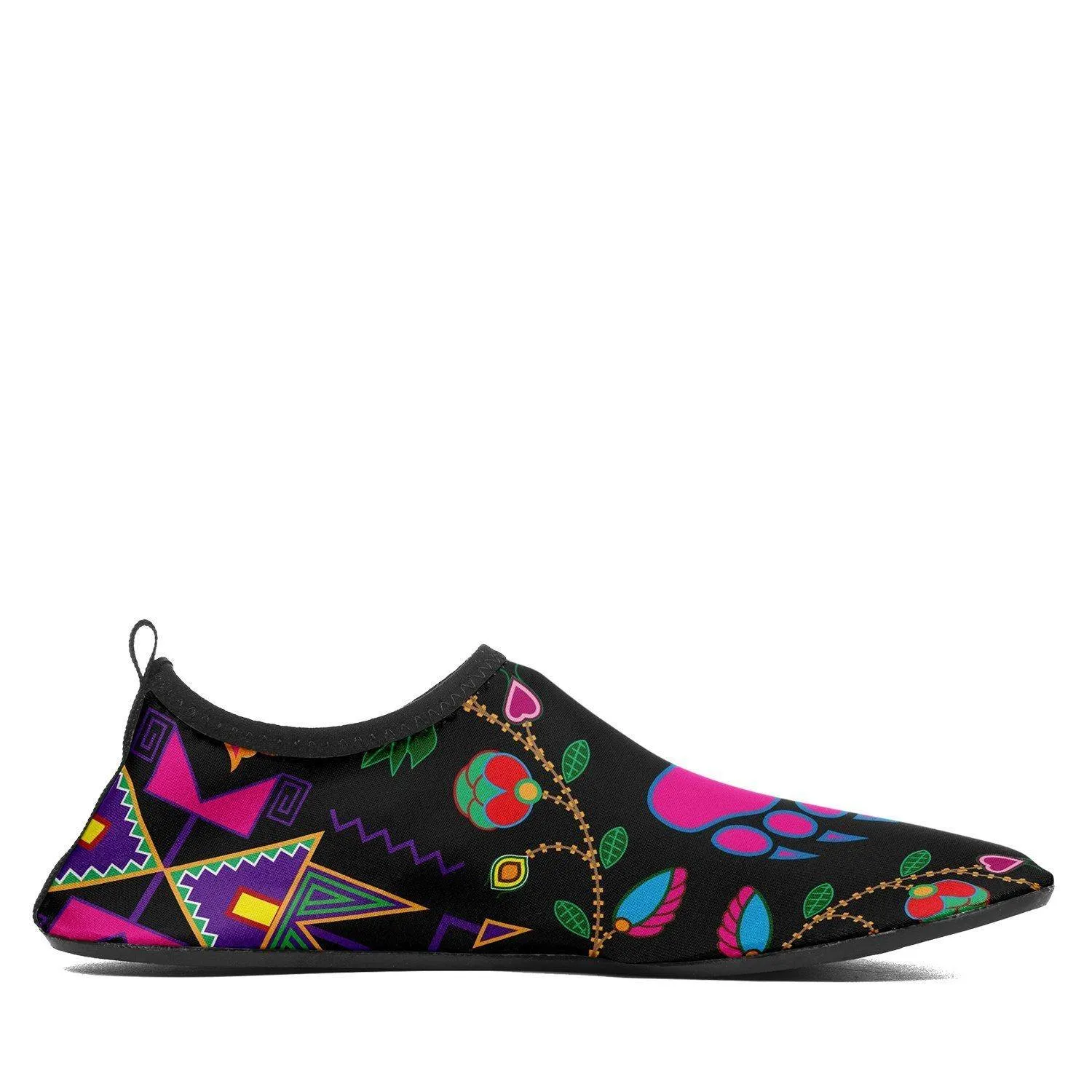 Geometric Floral Fall Black Sockamoccs Kid's Sockamoccs Slip On Shoes