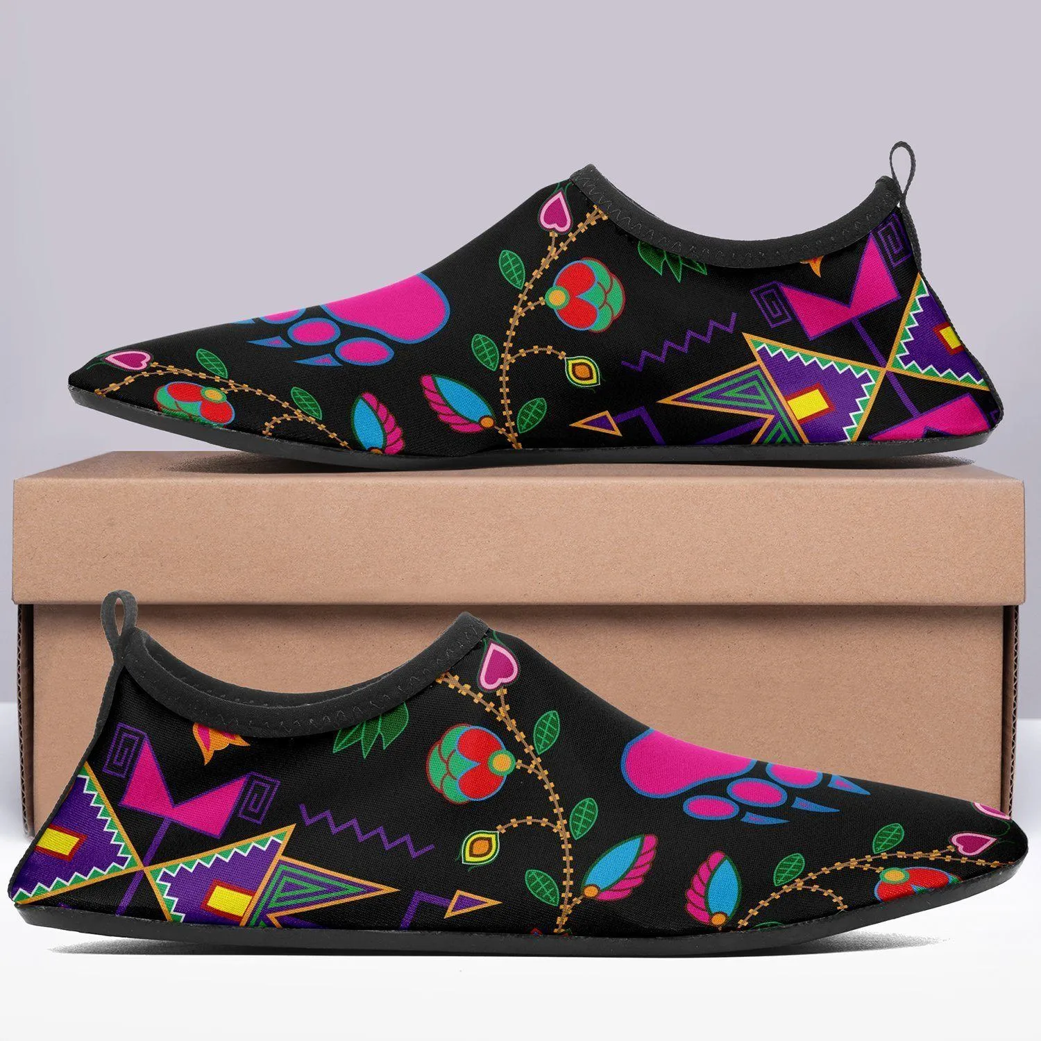 Geometric Floral Fall Black Sockamoccs Kid's Sockamoccs Slip On Shoes