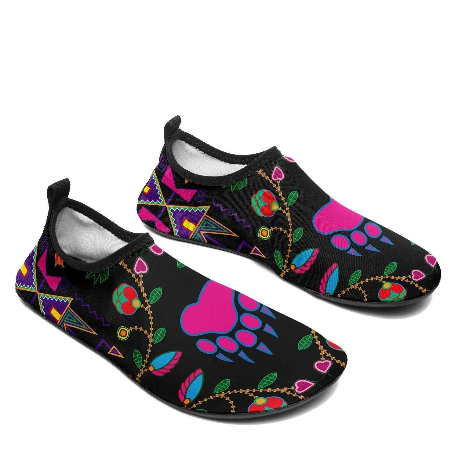 Geometric Floral Fall Black Sockamoccs Kid's Sockamoccs Slip On Shoes