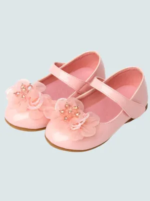 Girls Little Flower Vegan Patent Leather Flats By Liv and Mia