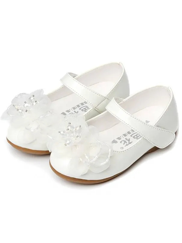 Girls Little Flower Vegan Patent Leather Flats By Liv and Mia