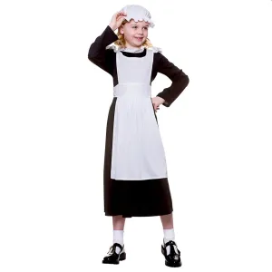 Girls Victorian Maid Costume Black Dress White Apron Mop Hat