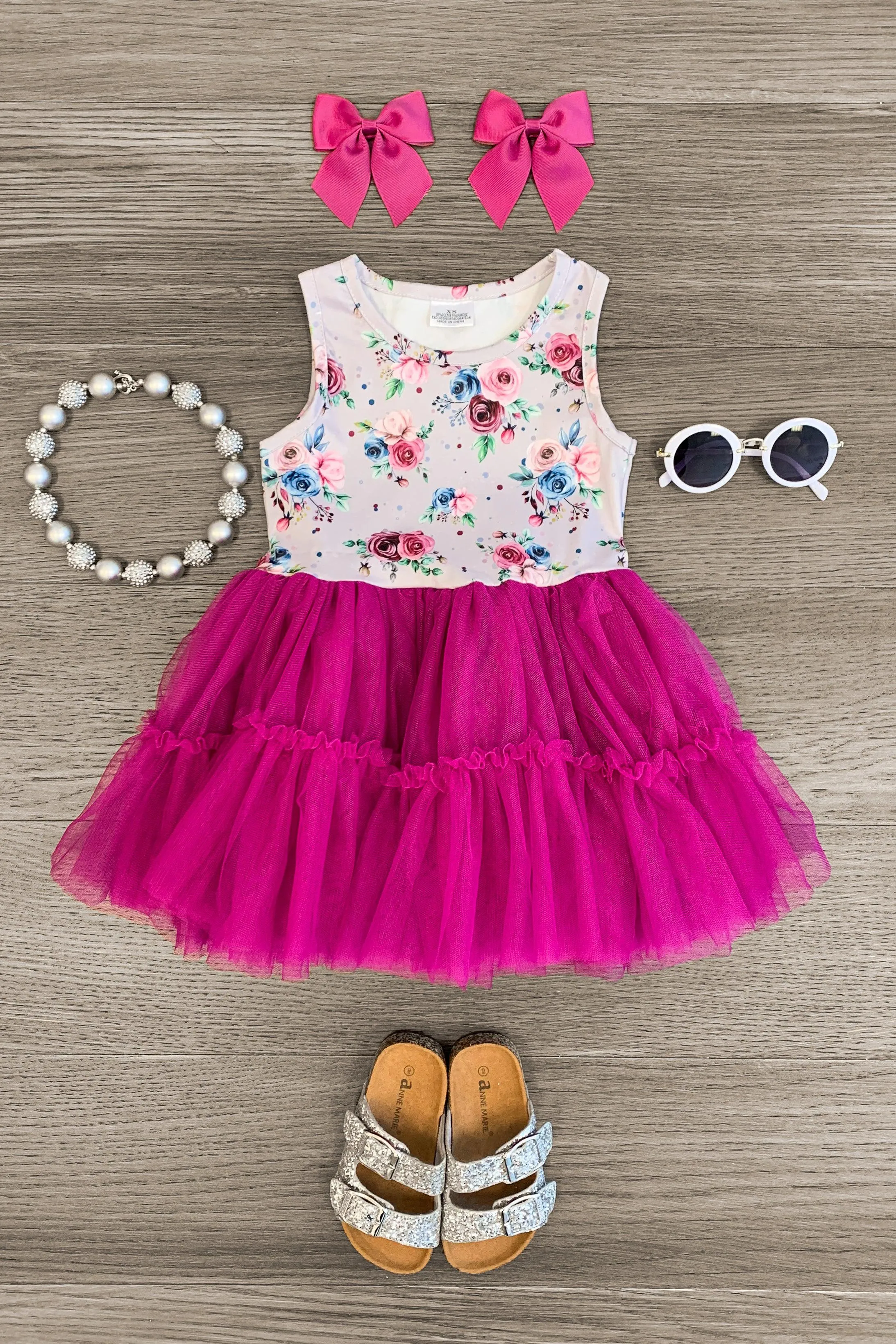 Gray & Plum Floral Tutu Dress