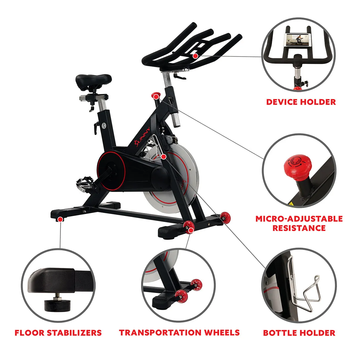 Indoor Cycling Bike Magnetic Belt Drive  w/ High Weight Capacity and Device Holder