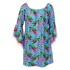 Island Trends Michelle Print Dress with Pompoms - Sea Turtles