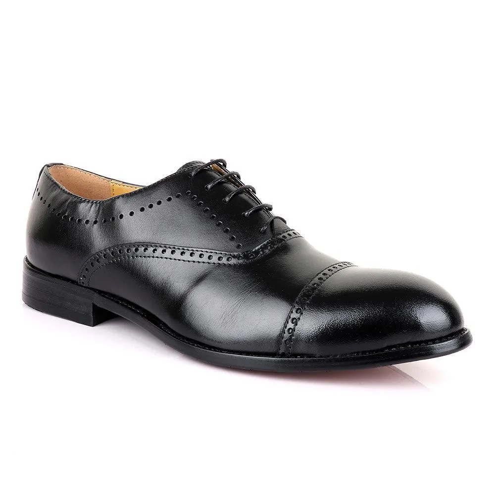 John Mendson Oxford Dots Plain Black Leather Shoe