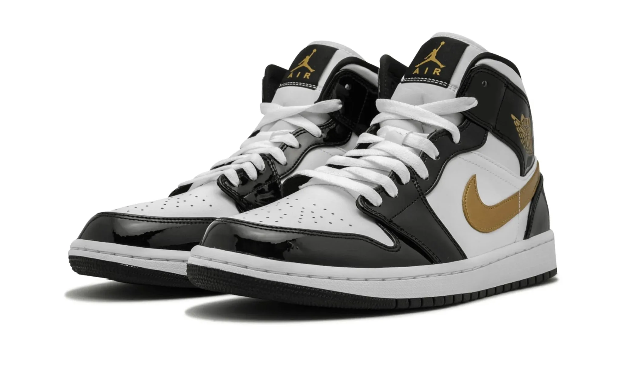 JORDAN 1 MID PATENT BLACK WHITE GOLD