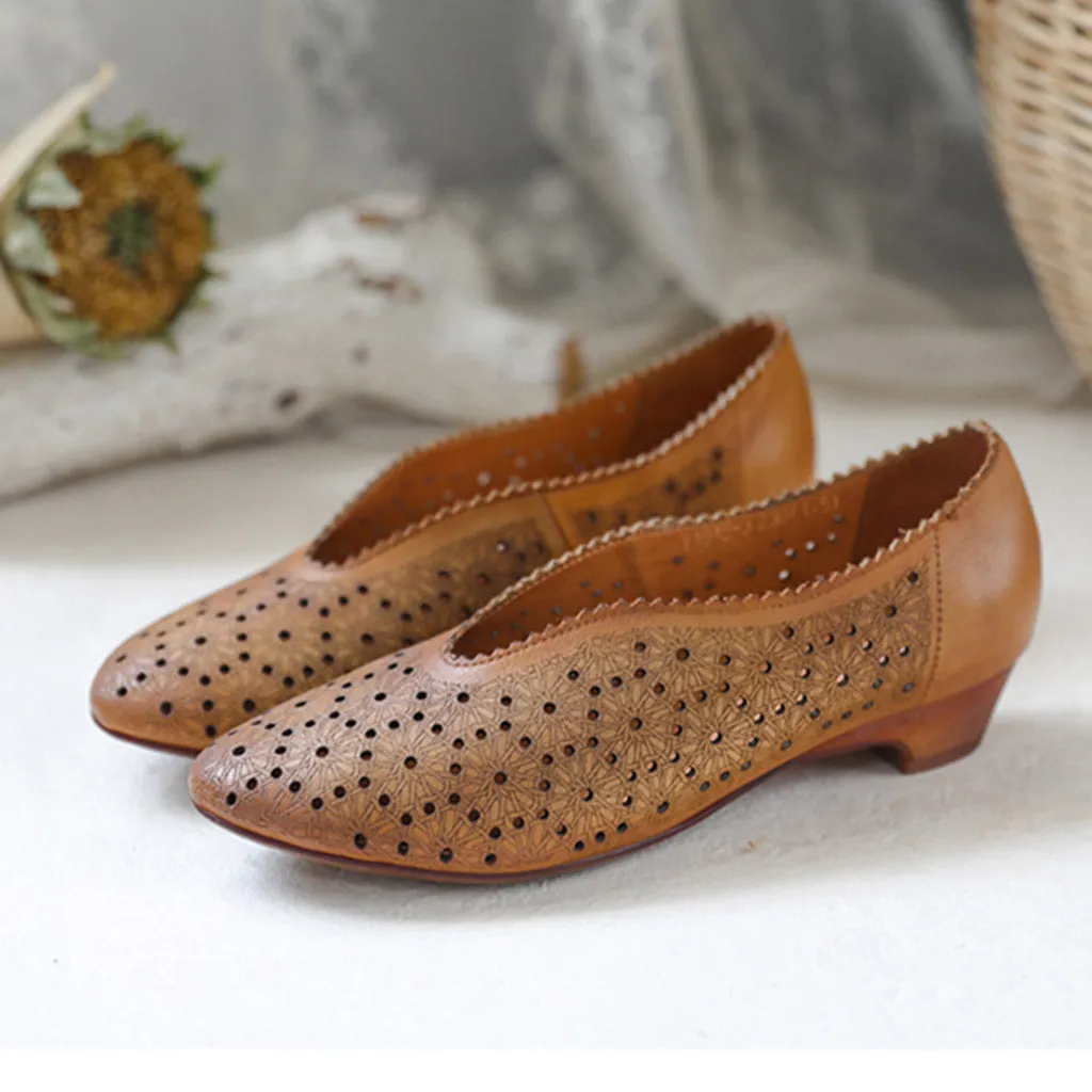 Leather Kitten Heel Vintage Women's Pumps