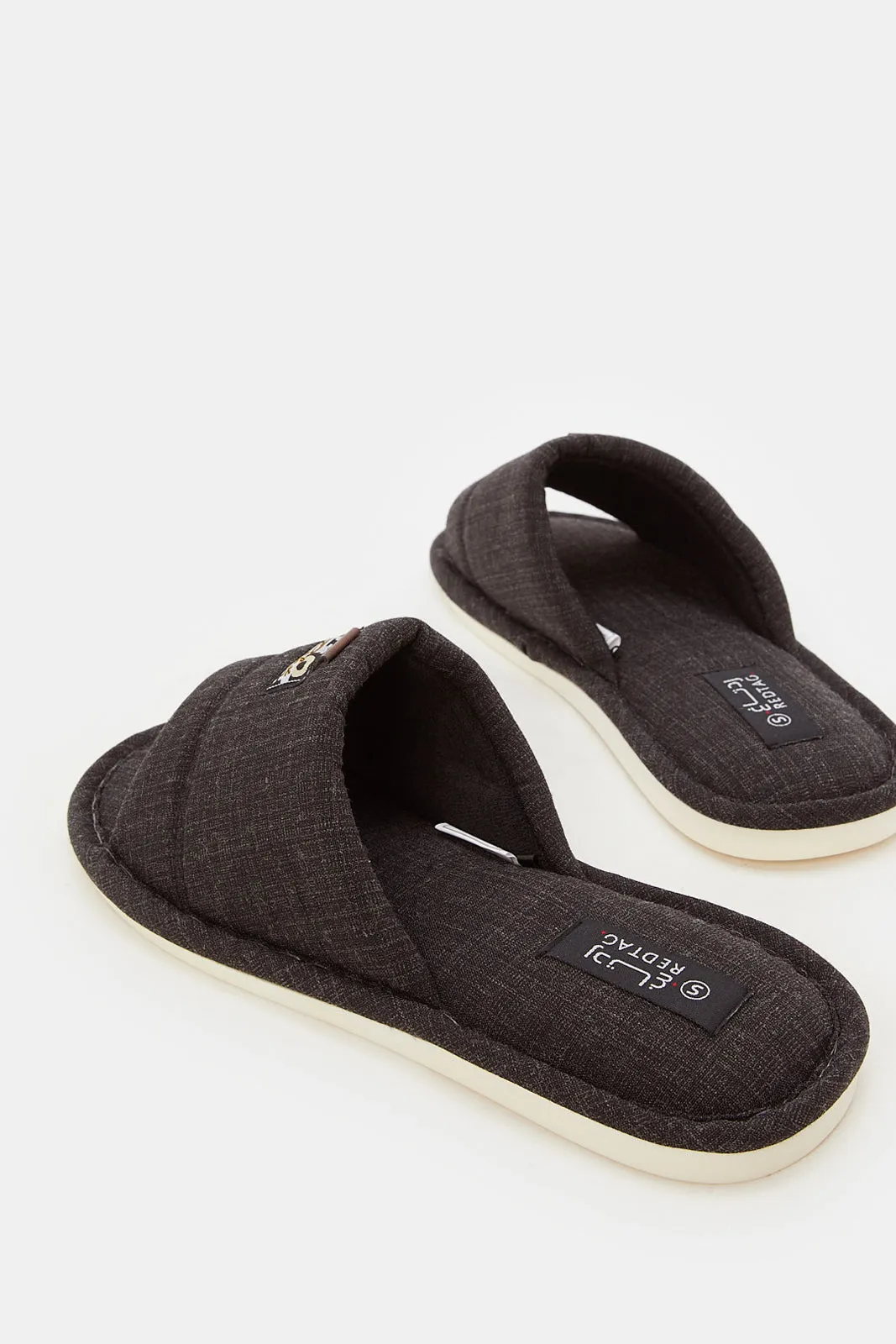 Men Black Open Toe Slipper