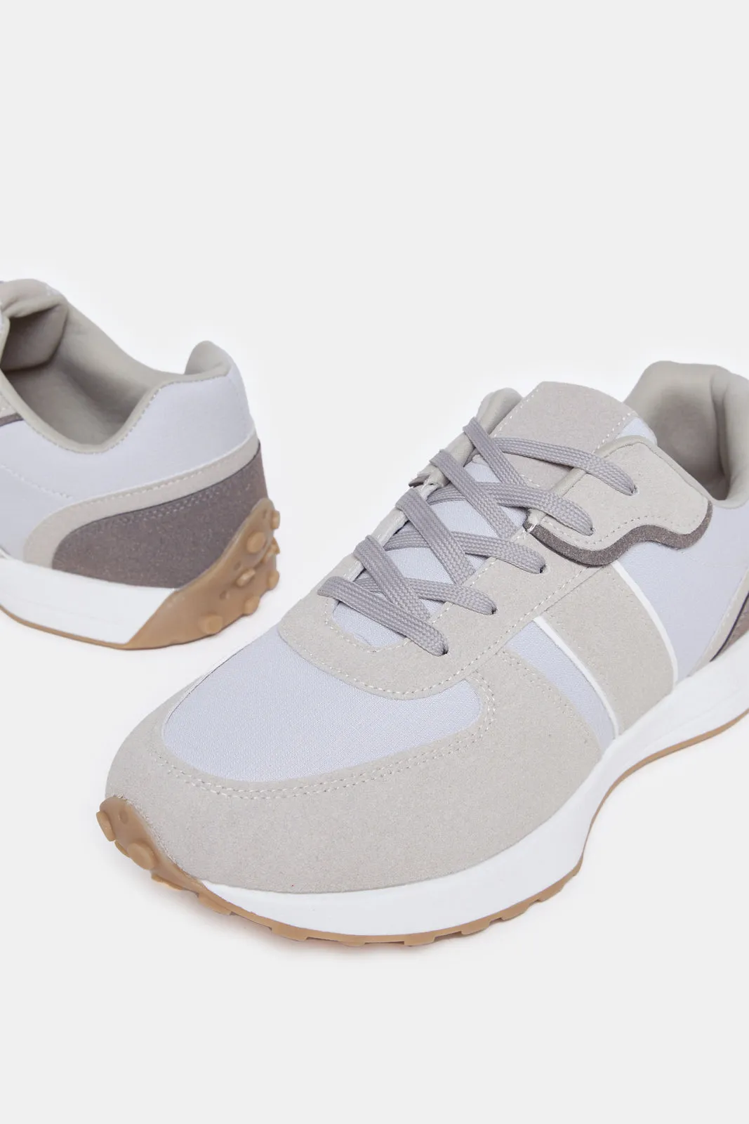 Men Grey Material Block Sneakers