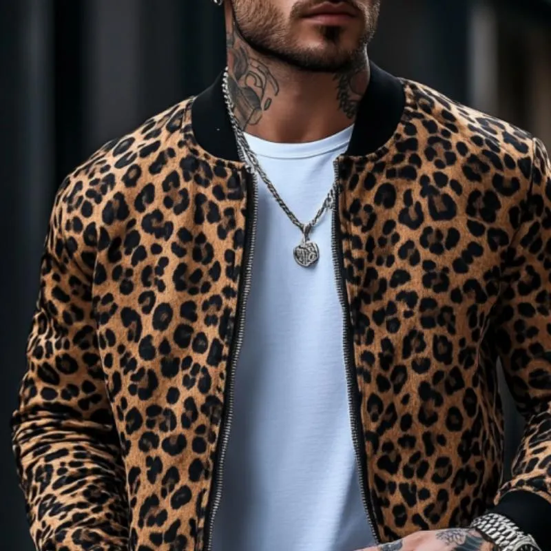 Men's Basics Leopard Print Bomber Jacket 93635399Y