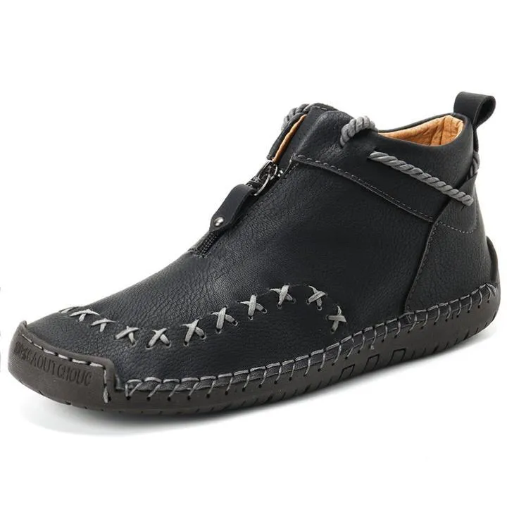 Men's high-top zipper flat large size ethnic style stitching boots