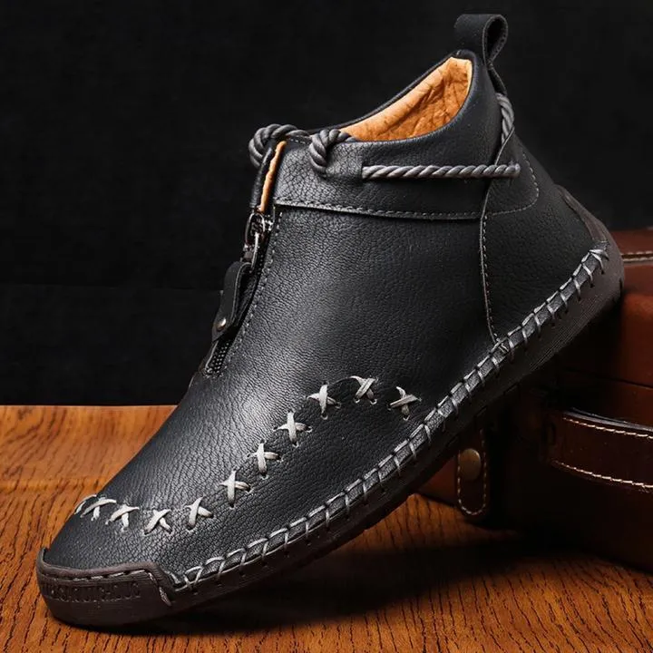 Men's high-top zipper flat large size ethnic style stitching boots