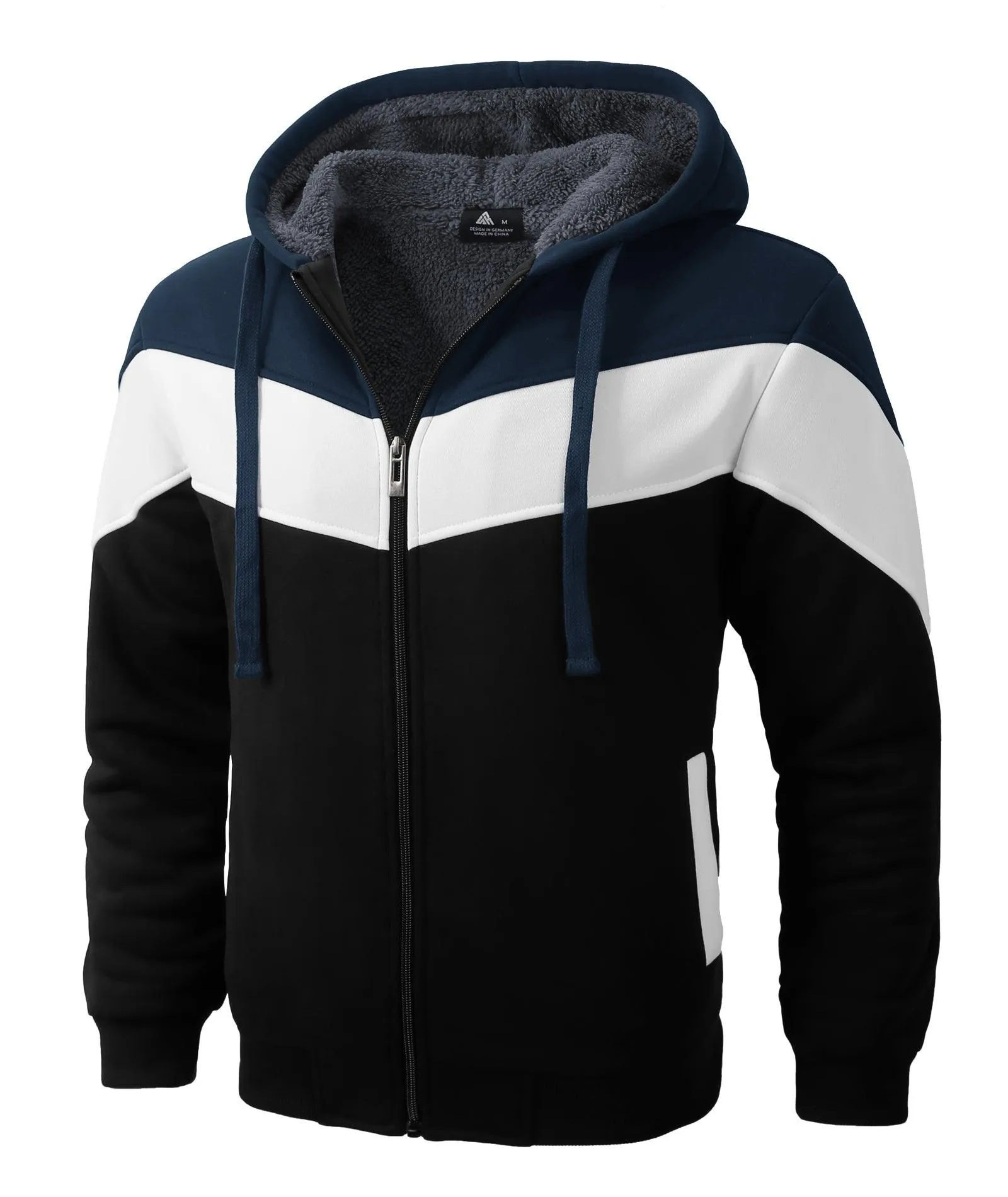 Men's Zip Up Contrast Color Fleece Hoodie-AWY2107