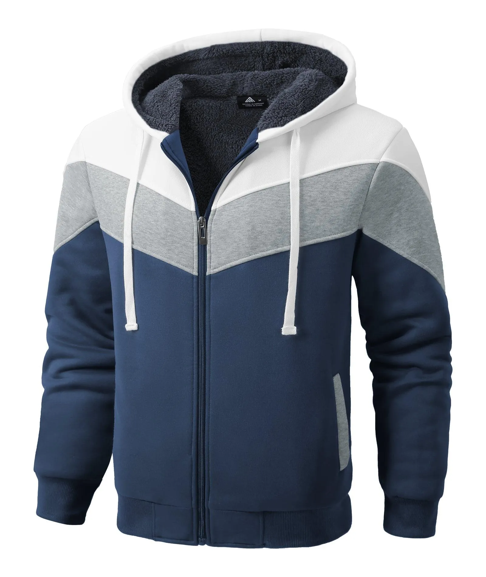 Men's Zip Up Contrast Color Fleece Hoodie-AWY2107