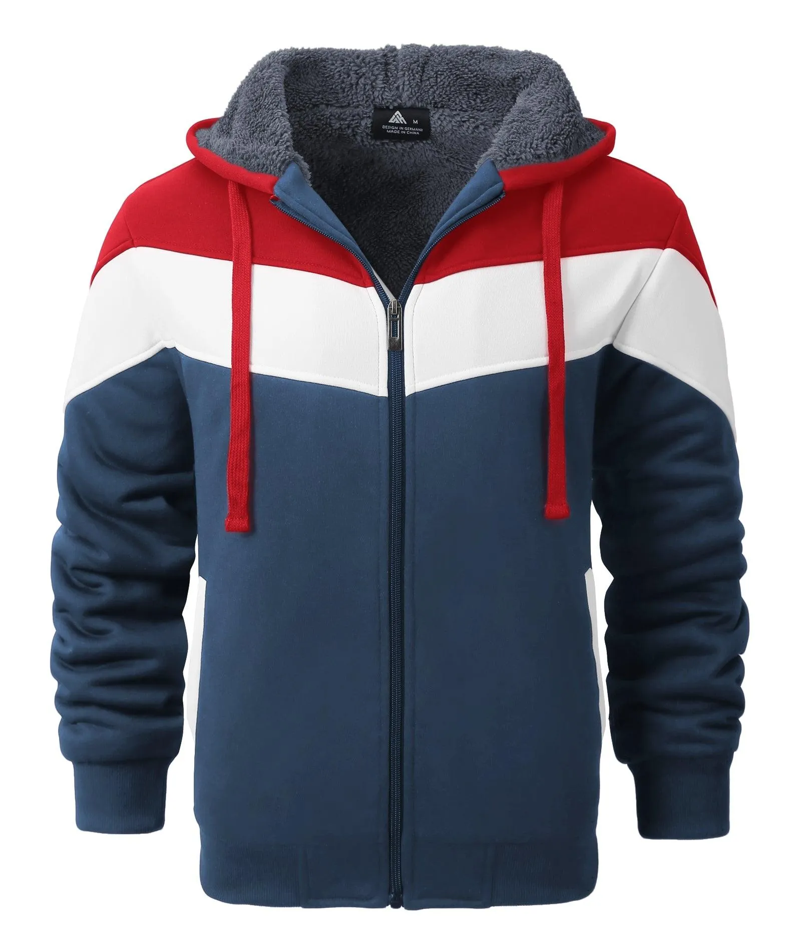 Men's Zip Up Contrast Color Fleece Hoodie-AWY2107