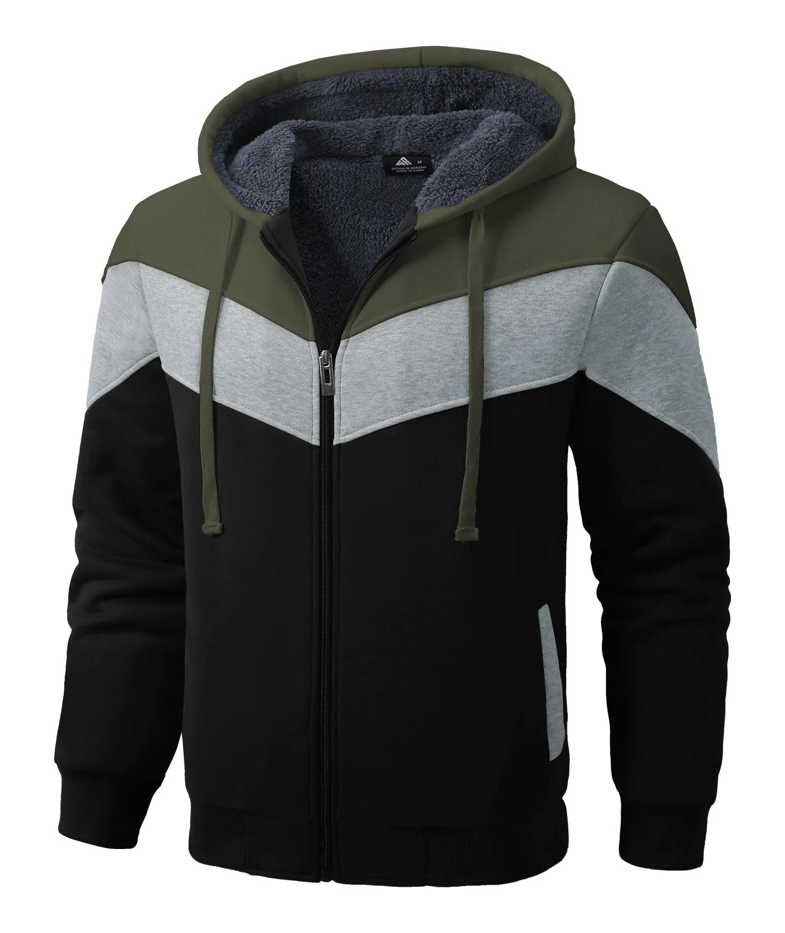 Men's Zip Up Contrast Color Fleece Hoodie-AWY2107