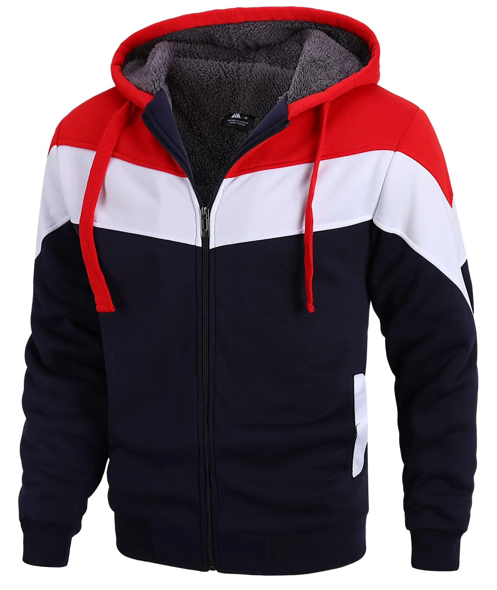 Men's Zip Up Contrast Color Fleece Hoodie-AWY2107